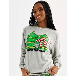 MTV‎ MUSIC TELEVISION FLEECE CHRISTMAS SWEATSHIRT Junior's Size XL